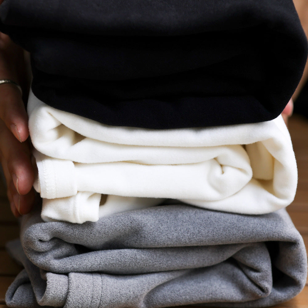 Double sided one-piece Australian fleece high neck base shirt 300g brushed casual long sleeved T-shirt