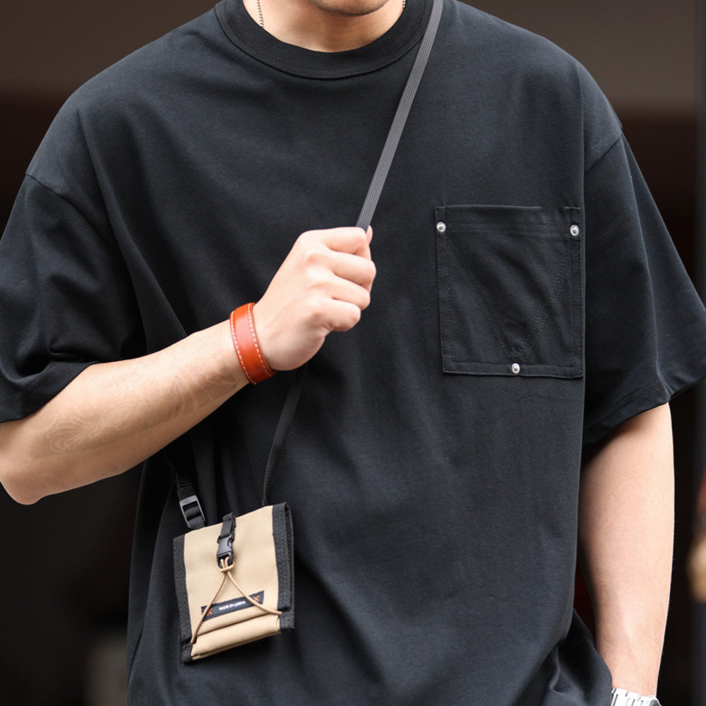 American style nail pocket men's loose round neck T-shirt