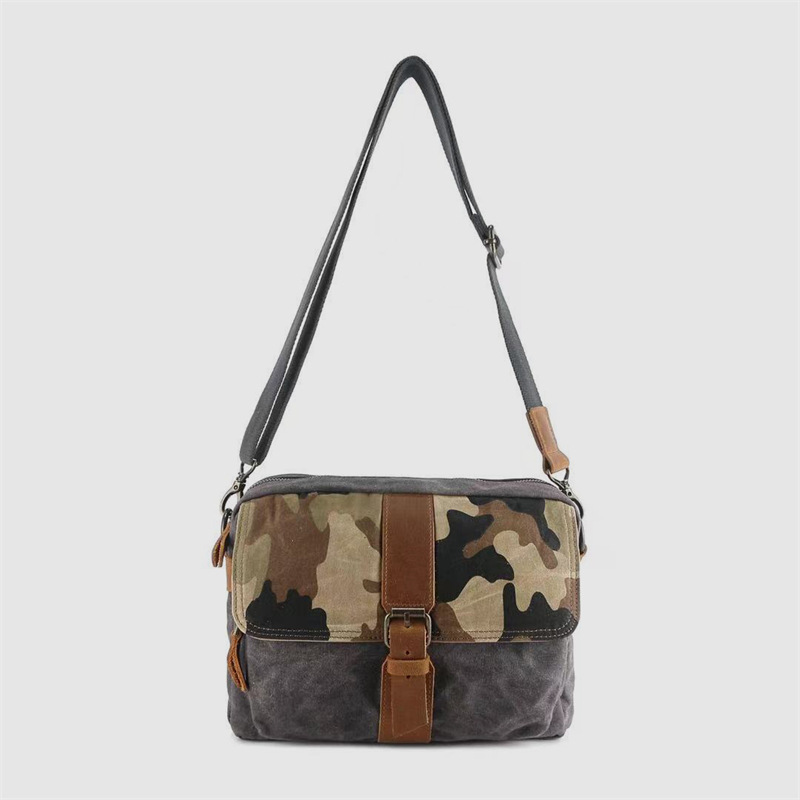 American retro men's camouflage oil wax canvas casual crossbody bag
