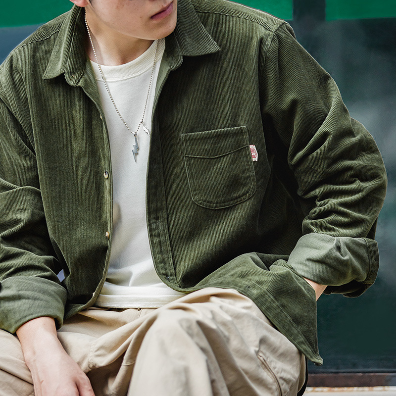 Maden Casual Long Sleeve Shirt Corduroy Bandage Dress Outerwear Coat Corduroy Shirt