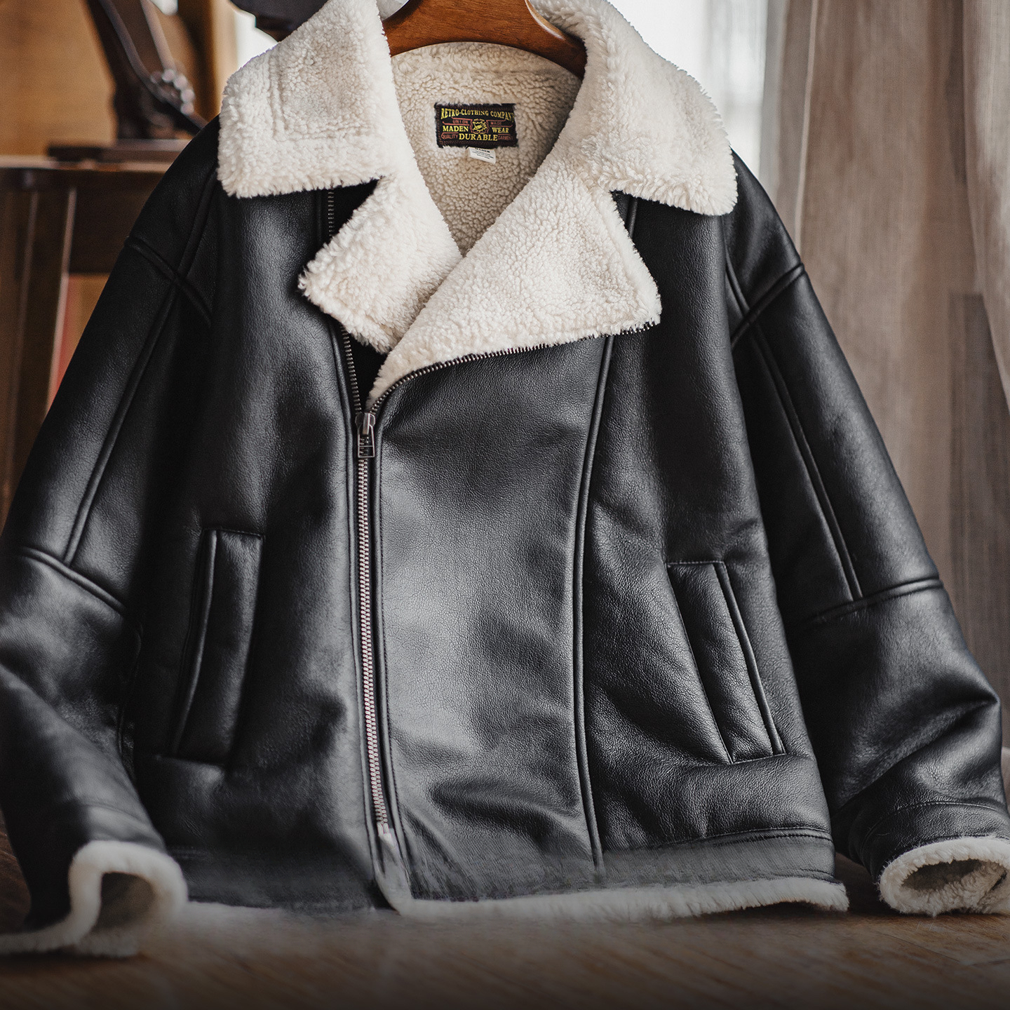 American G1bomber Imitation Lamb Fleece Lychee Pattern Warm Jacket