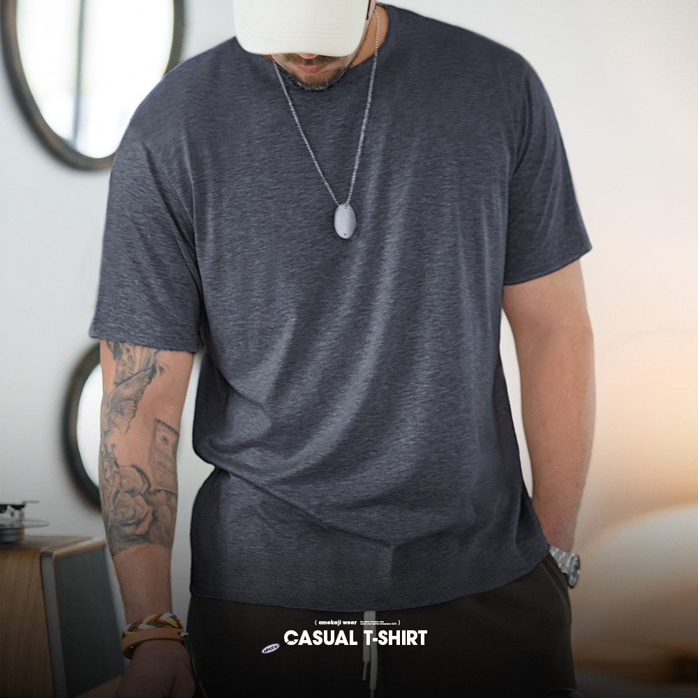 Maden casual blend seamless thin breathable solid round neck with short sleeved T-shirt