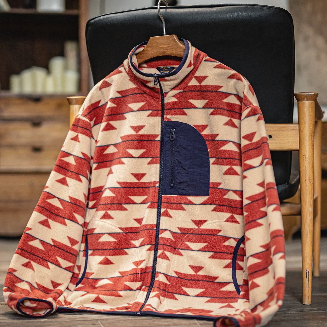 American Navajo Fleece Soft Zip Cardigan Double-Sided Stand Up Collar Jacket
