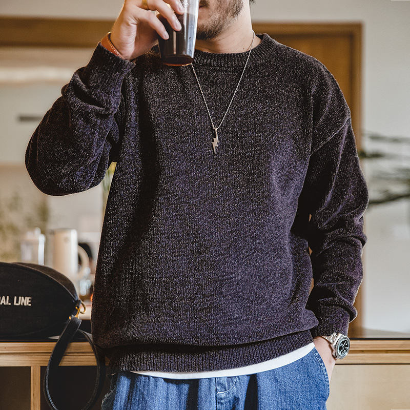 Maden Casual Chenille round Neck Sweater Warm Skin-Friendly Bottoming Sweater Lazy Top