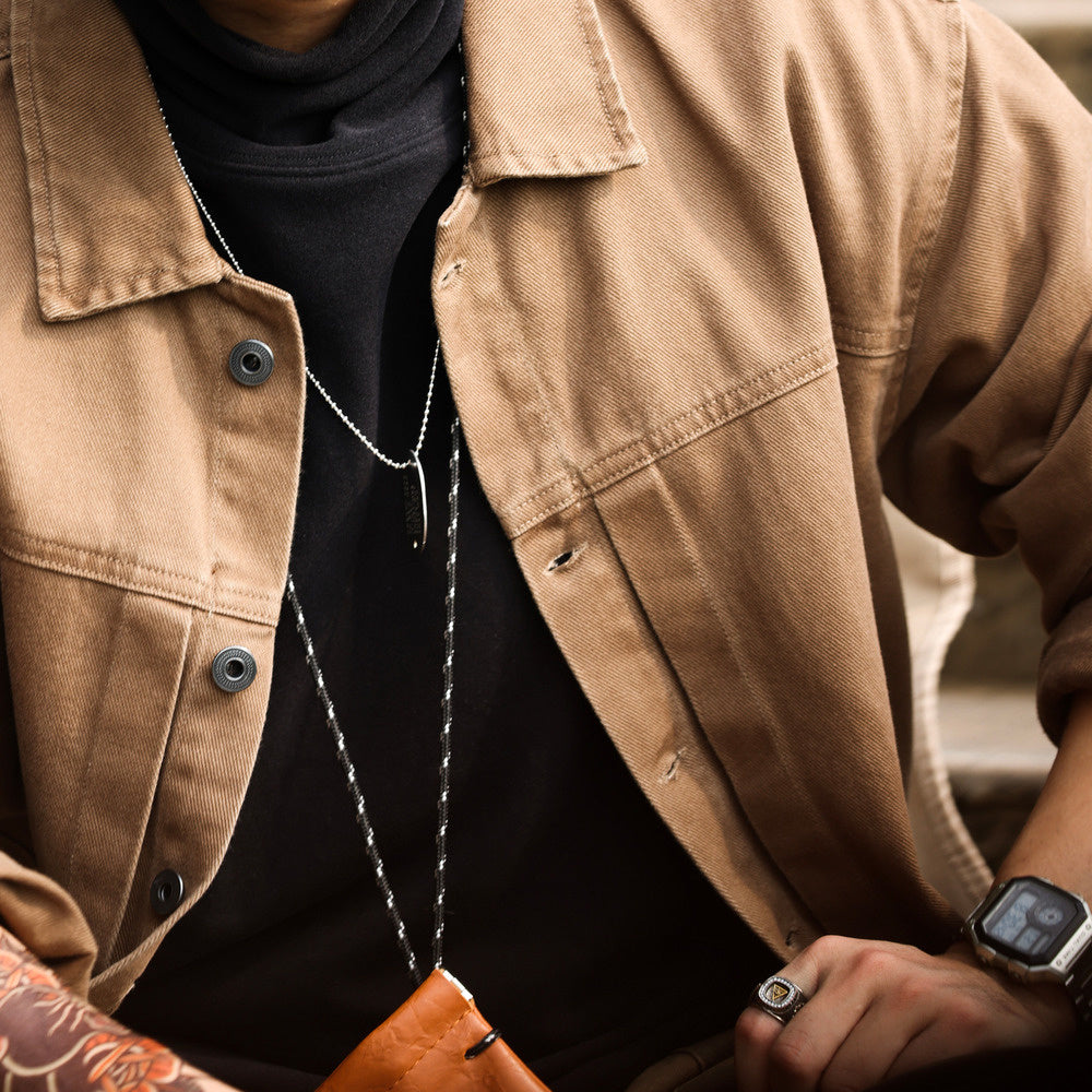 Gray style carbon brushed jacket for men, loose casual lapel workwear jacket