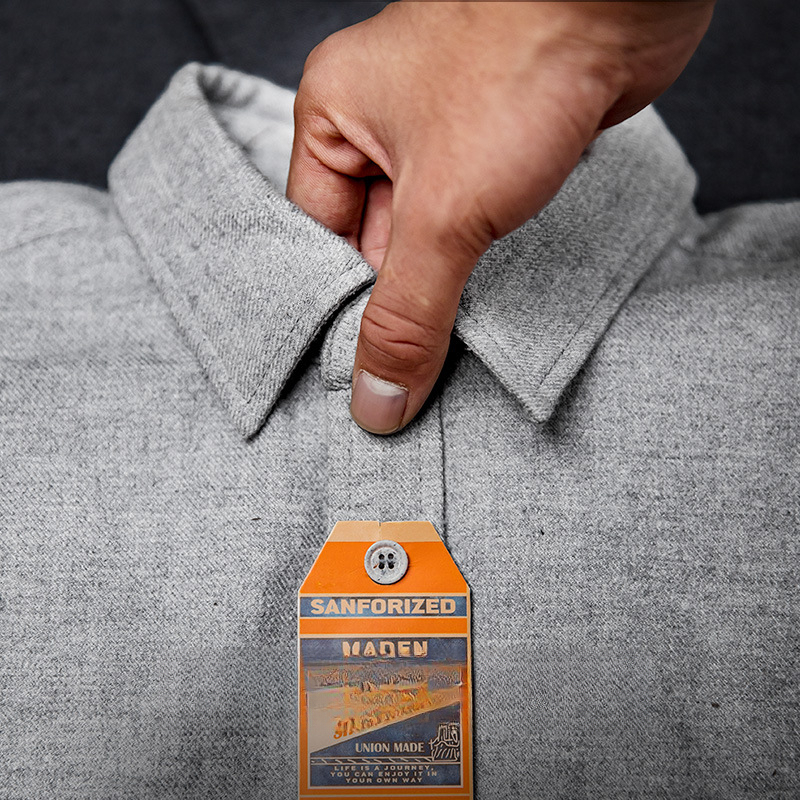 Maden Casual Flannel Cotton Shirt Gray Business Commute Brushed Long Sleeve Shirt