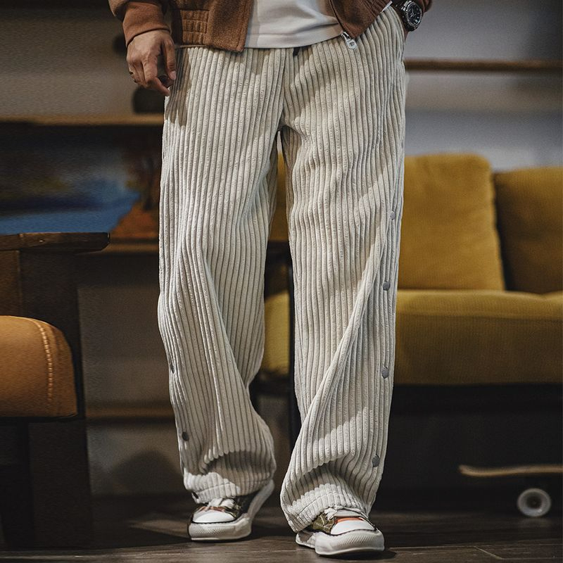 Maden vintage corduroy breasted sweatpants, loose fit, sporty and casual striped velvet straight leg pants