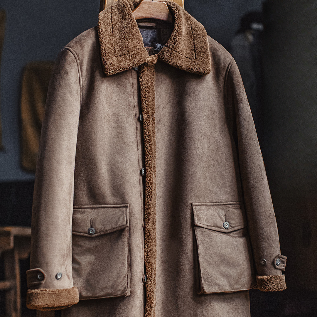 American Retro B7 Suede Parka Coat Medium Long Imitation Lamb Wool Thick Coat