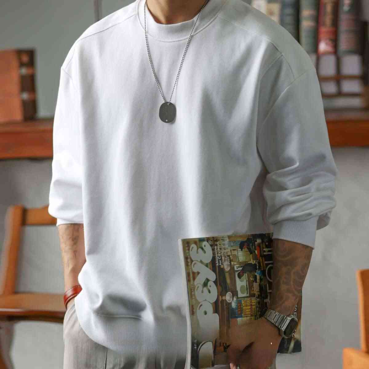 Arman hoodie loose round neck 390g threaded splicing clean top