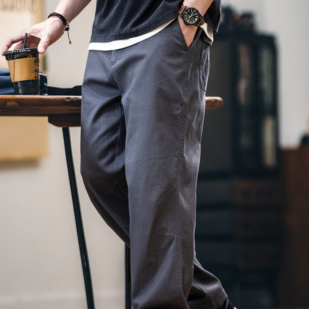 American retro men's spring new loose elastic straight leg casual pants