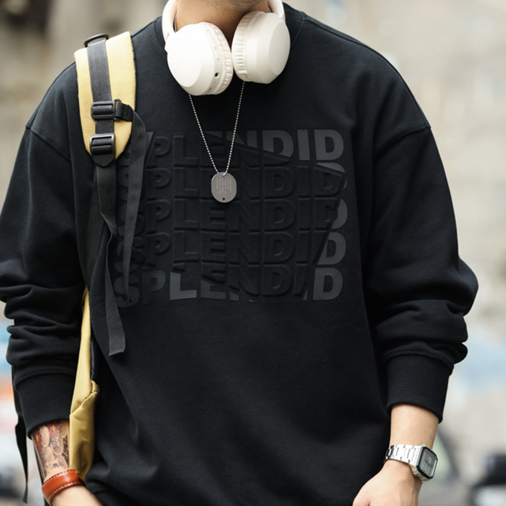 BGYO American Fleece Letter Steel Print Round Neck Hoodie Men's Loose 