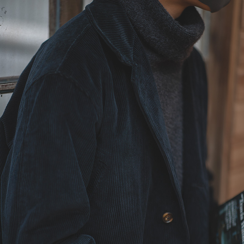 MADEN Maggole Retro Mid-Length Corduroy Trench Coat Overknee Corduroy Overcoat