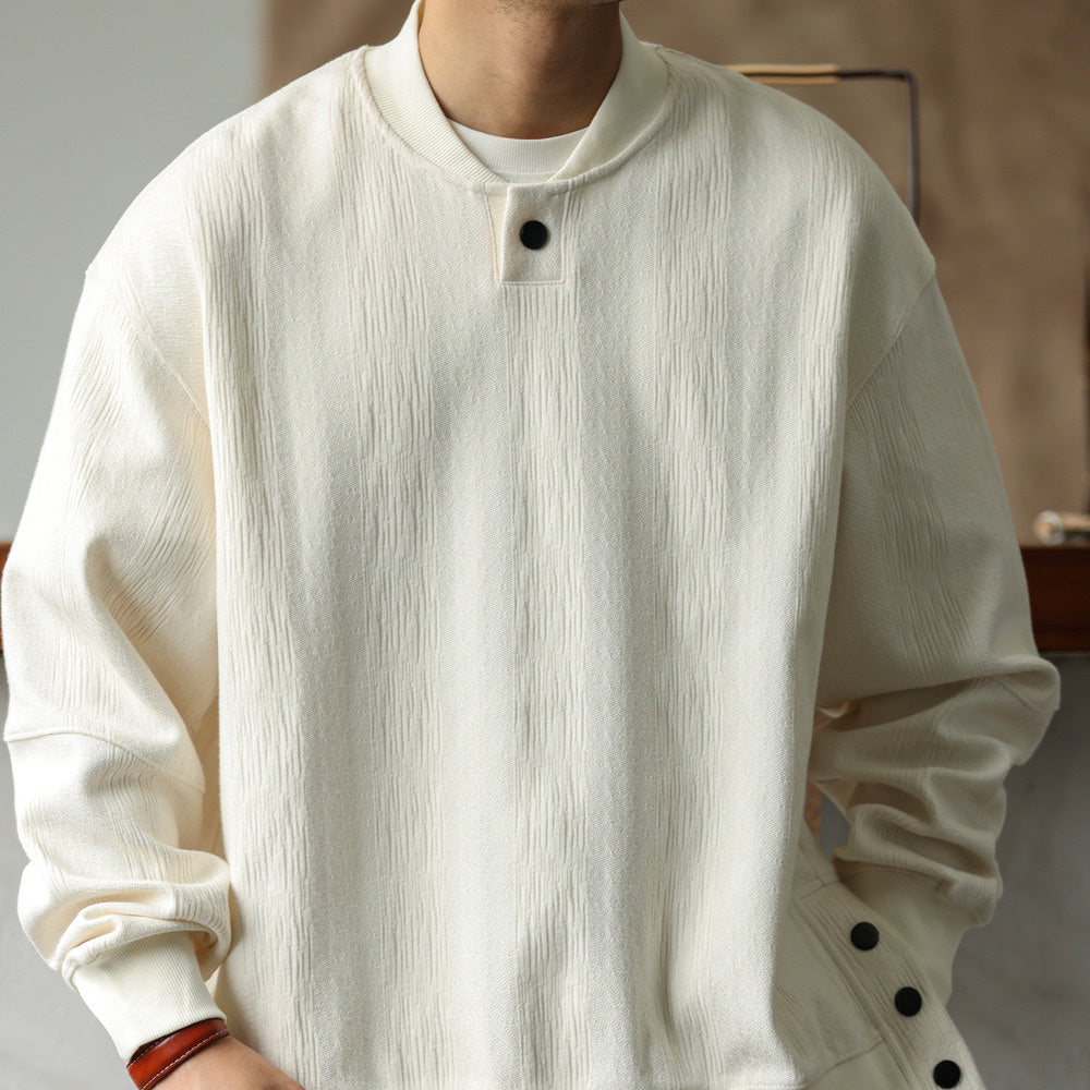 Casual Heavyweight Jacquard Textured Sweatshirt Loose Design Loose Baseball Neck Pullover Sweatshirt