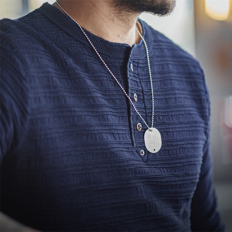 Maden vintage jacquard knit denim Henry shirt vintage tough guy slim fit long sleeved tee