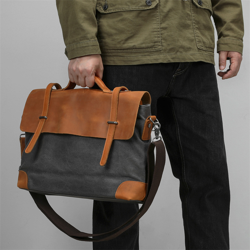 Men's retro casual large capacity hand-held canvas travel crossbody bag