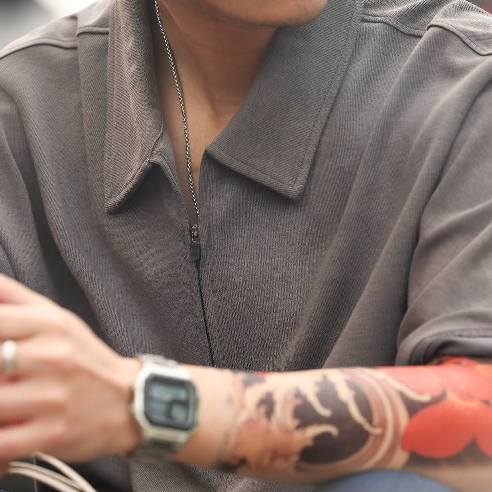 American retro half zip men's casual polo shirt