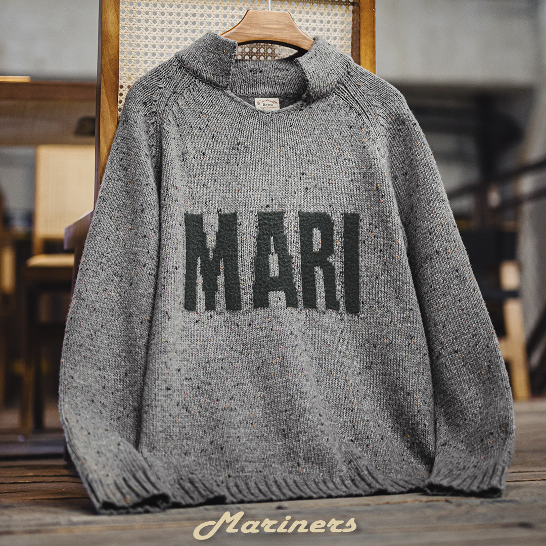 American Retro Gray Jacquard Stand Up Collar Hanging Knitted Warm Sweater