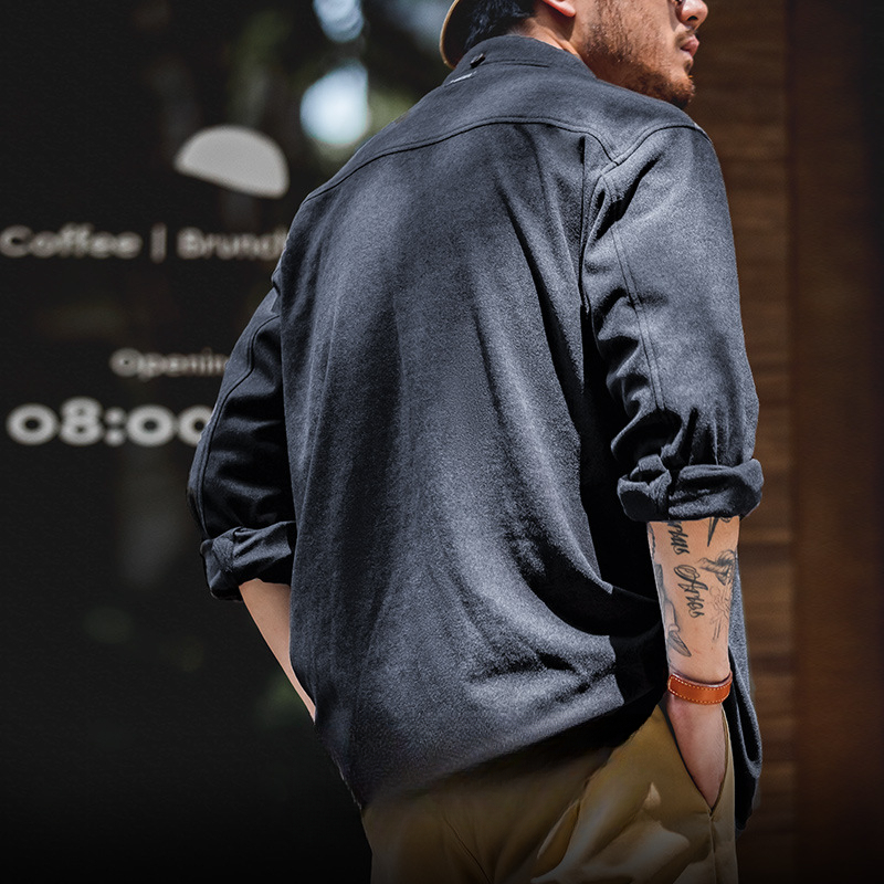 Maden Casual Starry Sky Pattern Solid Color Polo Collar Shirt Shoulder Bandage Dress Long Sleeve Shirt Coat