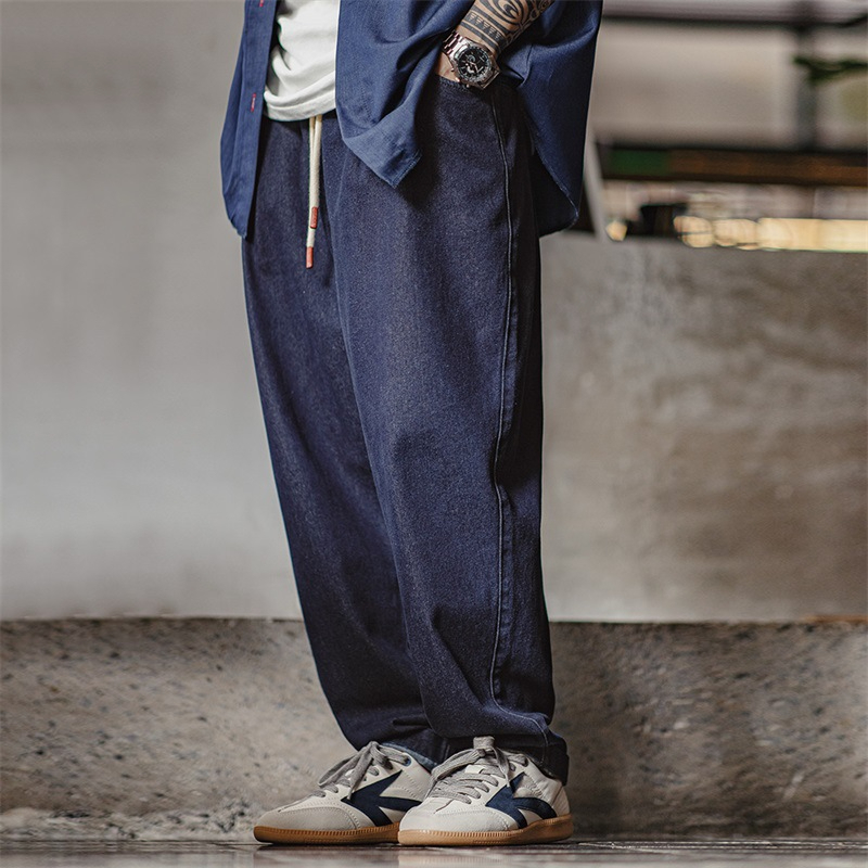 Maden casual Jogger denim jeans Vibe elastic waist band drawstring washed straight leg pants