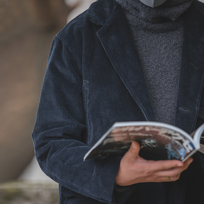 MADEN Maggole Retro Mid-Length Corduroy Trench Coat Overknee Corduroy Overcoat