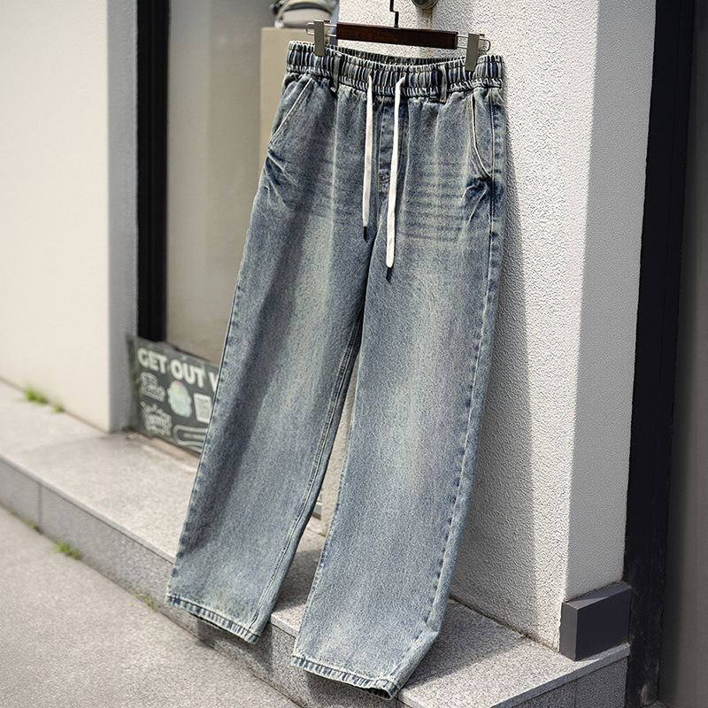 Men's Vintage Denim Straight Loose Casual Long Pants 