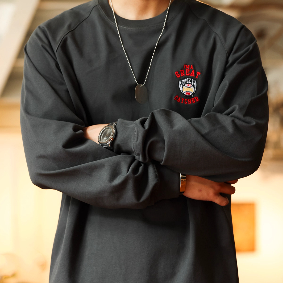 American Style 300g Embroidered Printed Men'S Autumn Long Sleeved T-Shirt