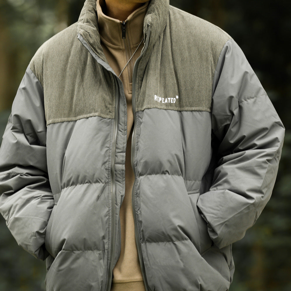 Standing collar down jacket men's short 90 white duck down warmth thickening splicing bread clothing jacket