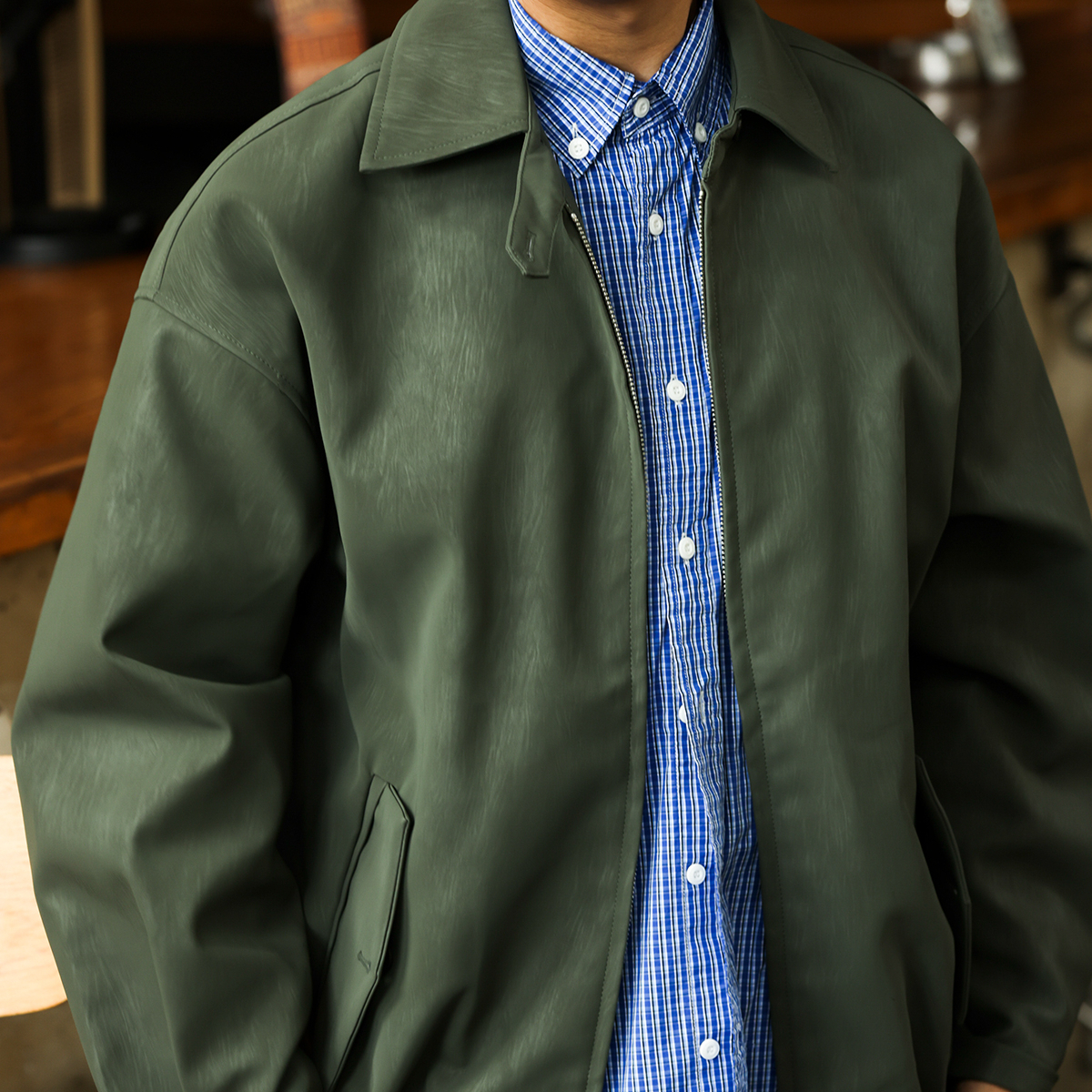 American Retro Harrington Men's PU Bark Pattern Rascal Handsome Coat