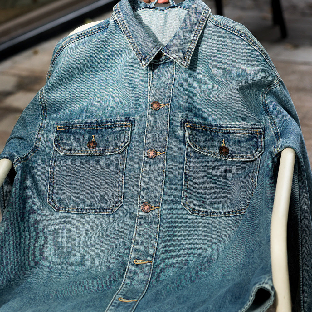Washed 9.5oz denim shirt, Lyocell collar, workwear jacket
