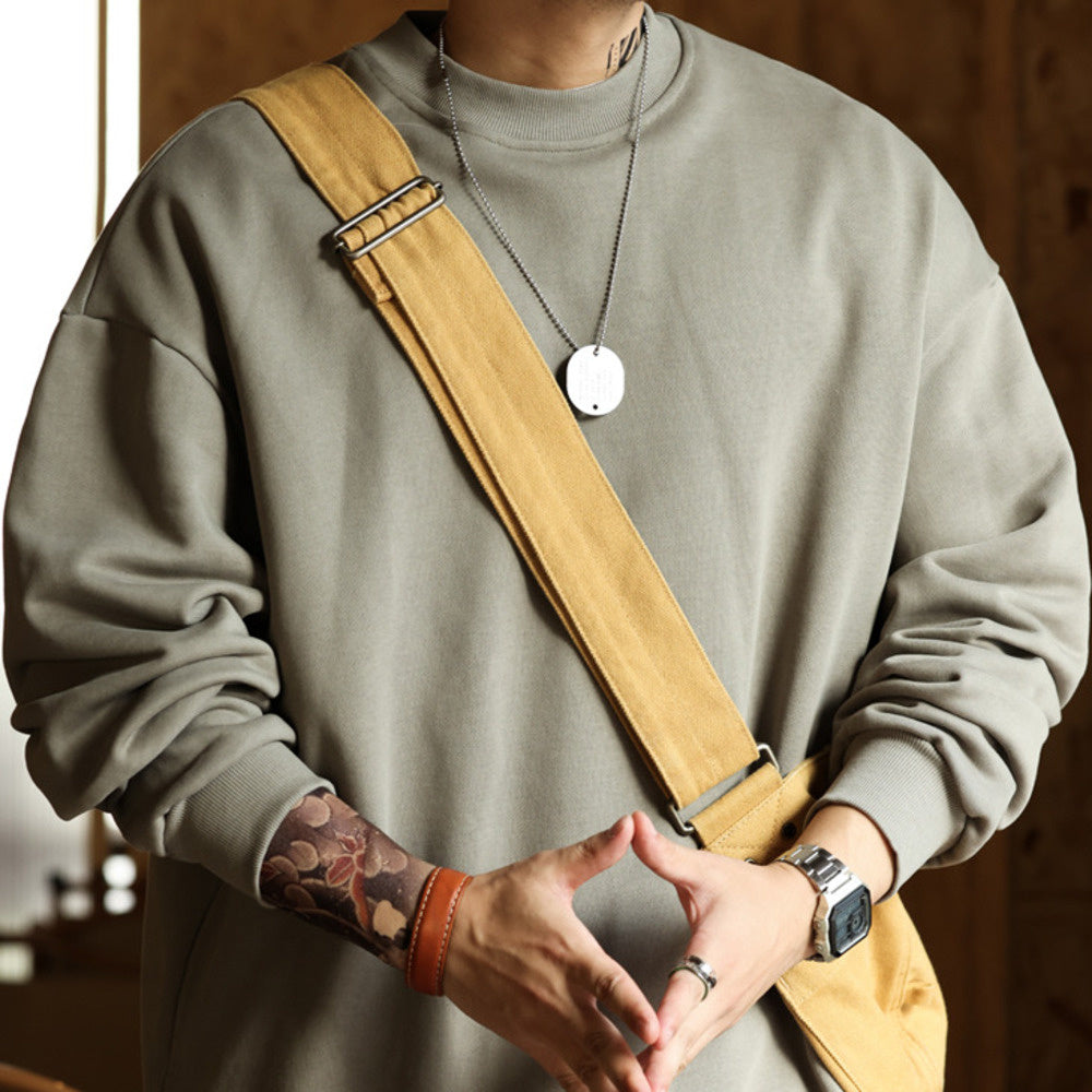 Leisure 480g round neck sweatshirt men's looped bottom pure cotton vintage sports top