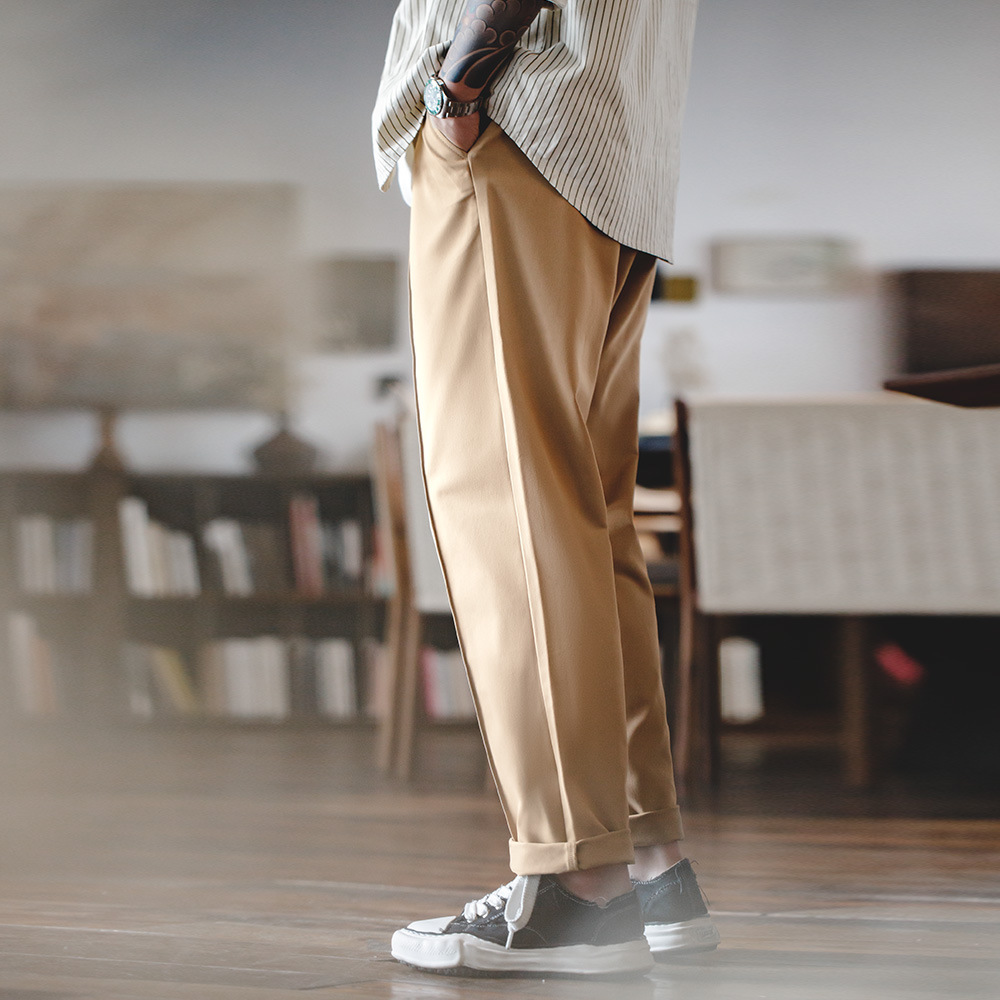 Maden casual single pleated draped solid color straight tube versatile pleated long pants