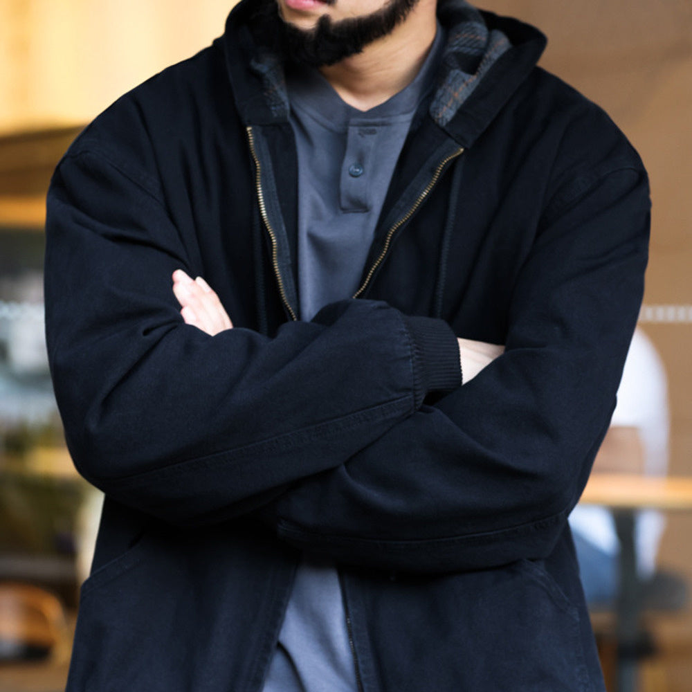 Hooded cardigan jacket, men's loose vintage zipper casual hoodie