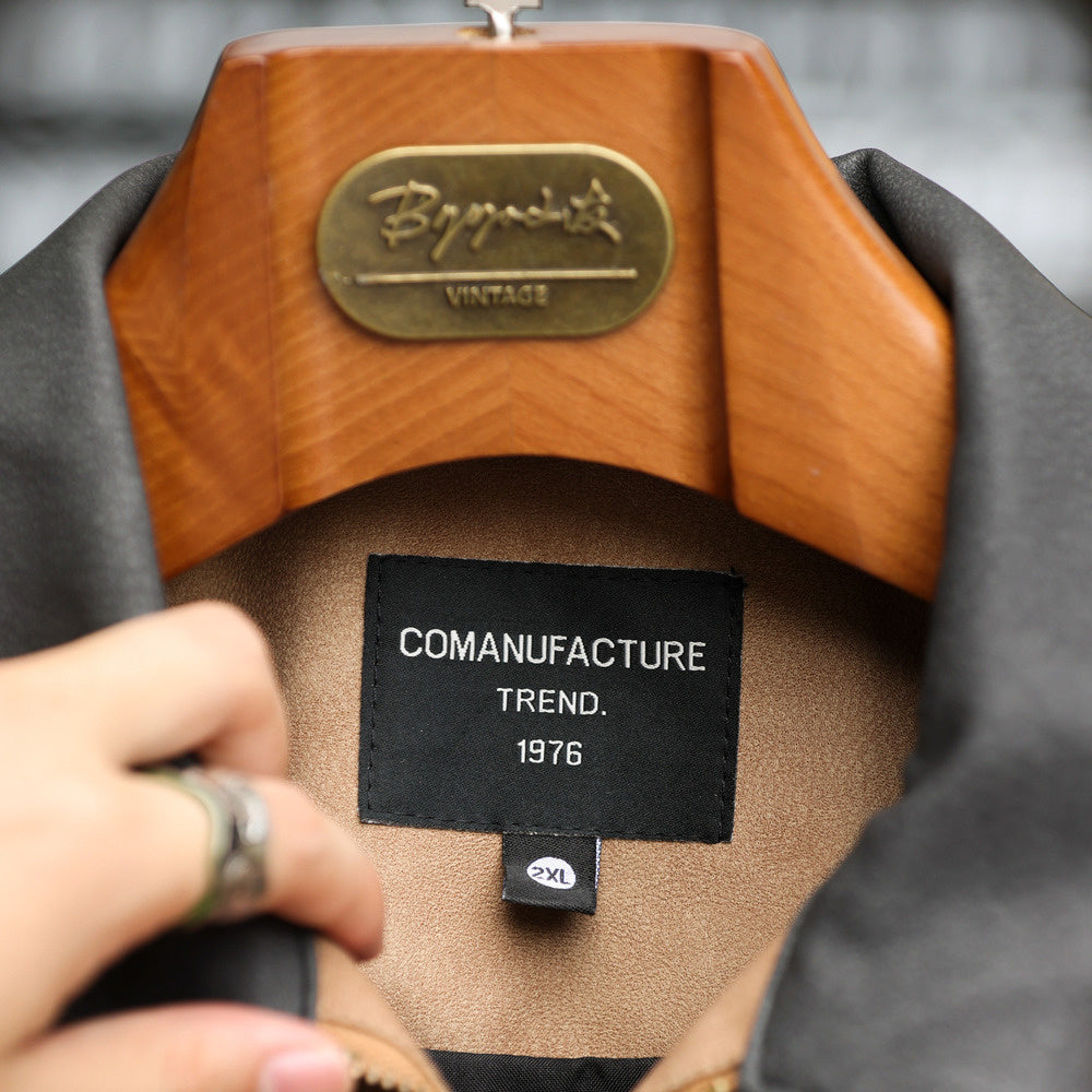 PU Pickup Hart Jacket Men's Texture Pique Handsome Corridor Style Contrast Collar Motorcycle Coat