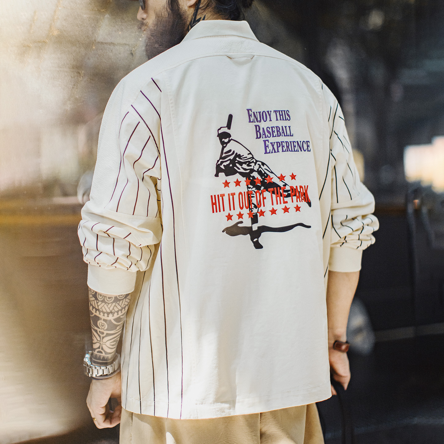 American baseball printed patchwork embroidered pure cotton polo shirt