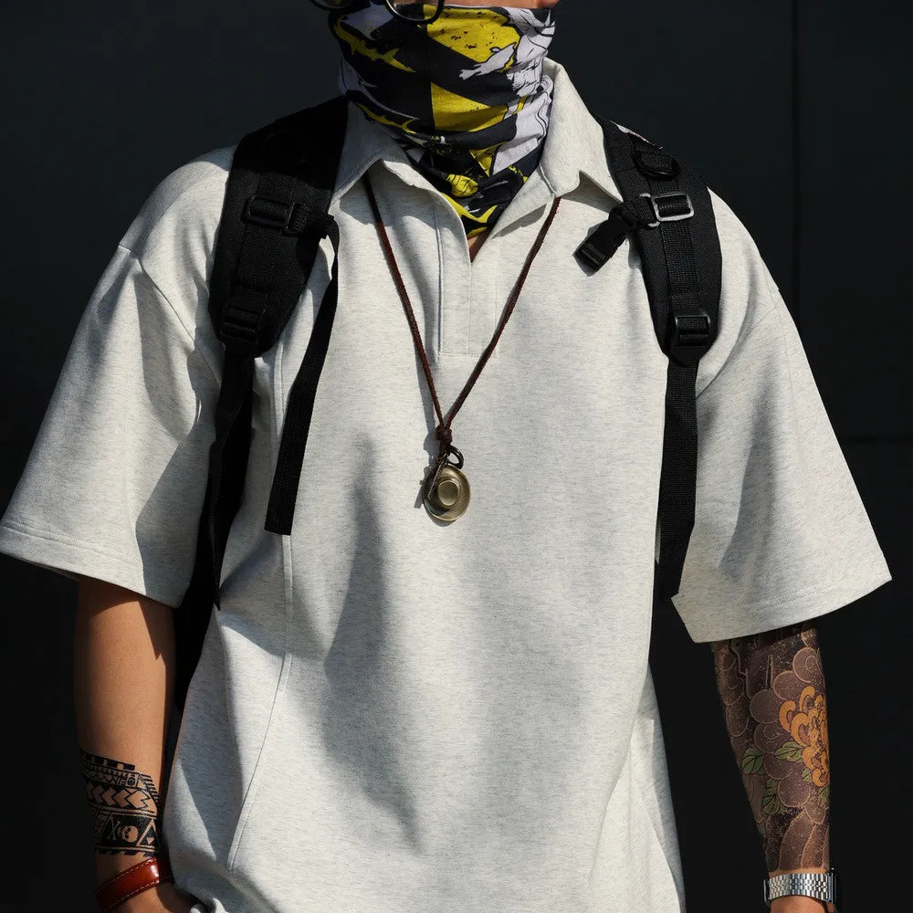 American retro men's gray casual short sleeved polo shirt