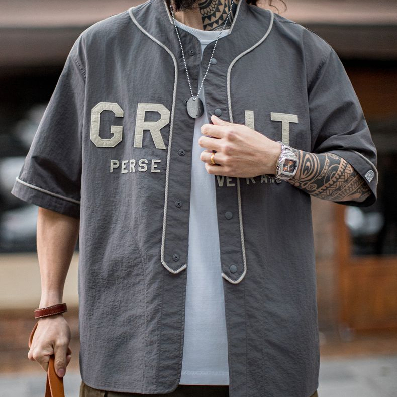 Summer American casual GRIT printed short sleeved shirt