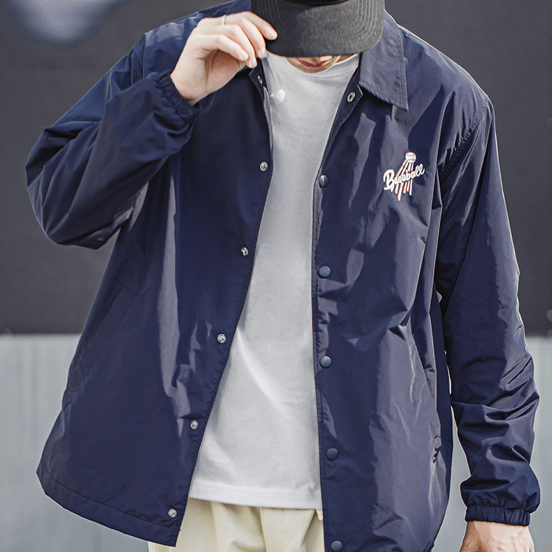 Japanese Retro Embroidered Navy Blue Lapel Coach Jacket