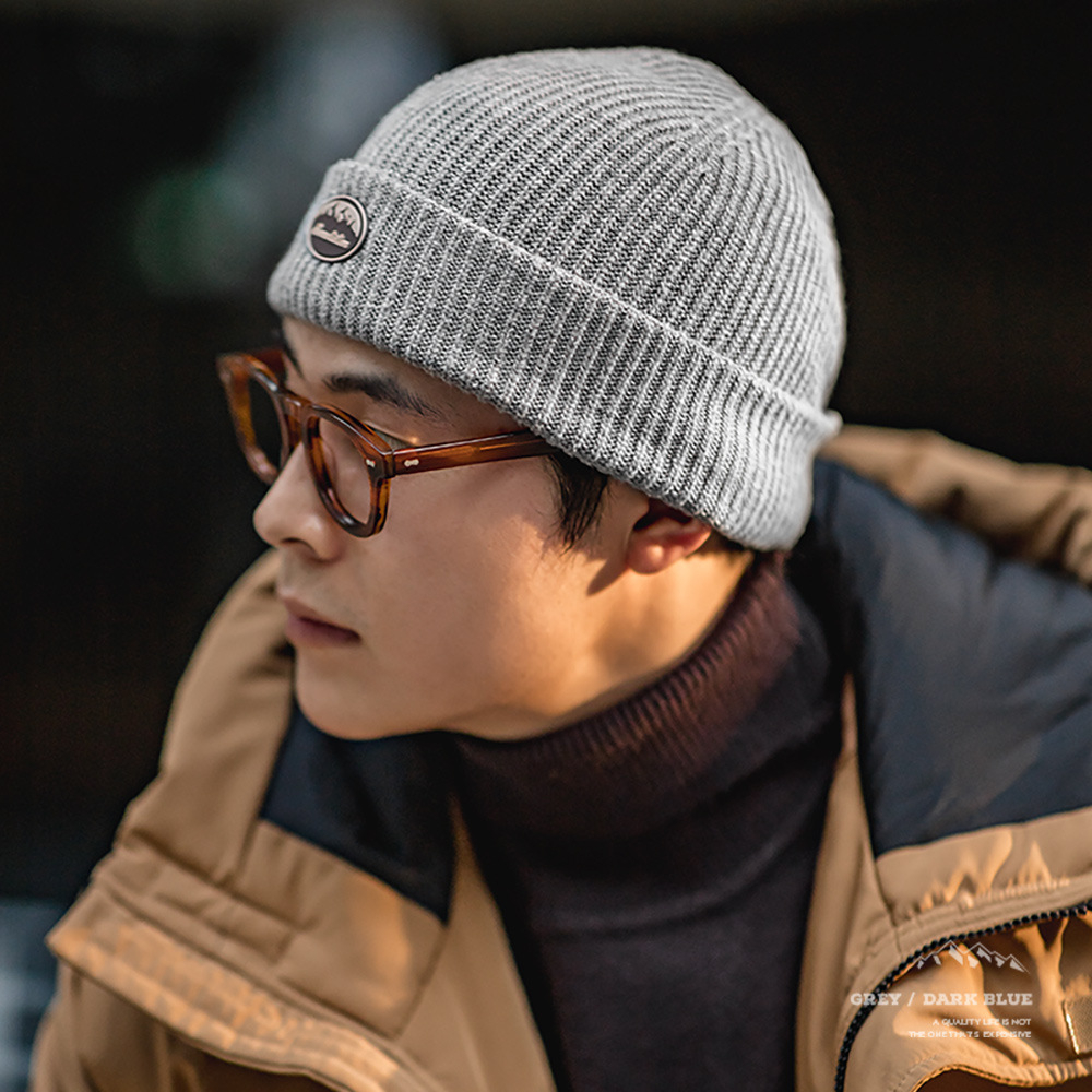 Maden retro letter cold hat with folded knitting yarn hat for warmth and versatile melon skin hat