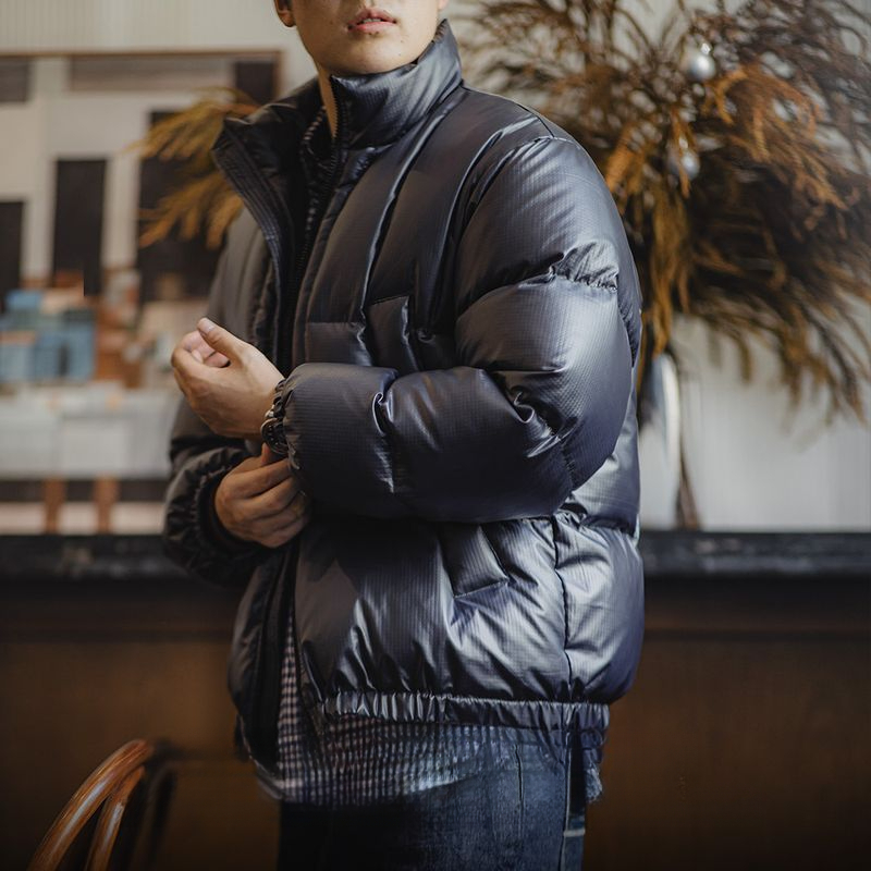 Maden Casual Small Square 90 White Duck Down Down Jacket Warm Standing Collar Bread Jacket