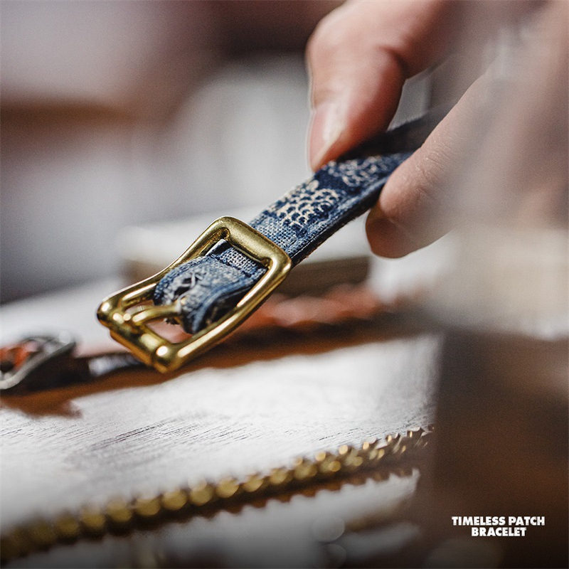 Maden Vintage Splicing Bracelet Brass Head Layer Plant Tanned Cowhide Bracelet