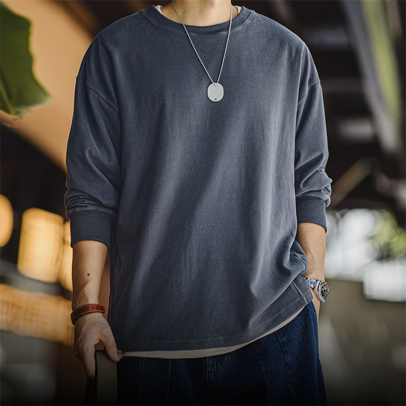 Maden double-sided brushed imitation German velvet long sleeved T-shirt basic loose round neck warm top