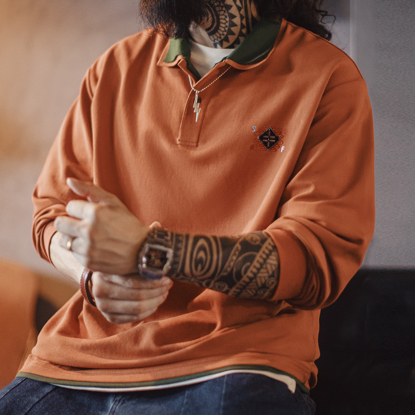 American Retro Navajo Polo Collar Fake Two-Piece Knitted Polo Shirt