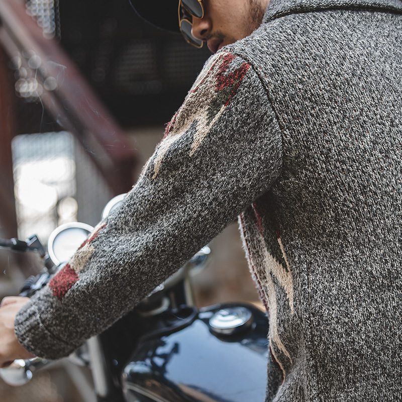 MADEN Cardigan Green Collar Sweater Indian Lapel Thickening Knitted Coat