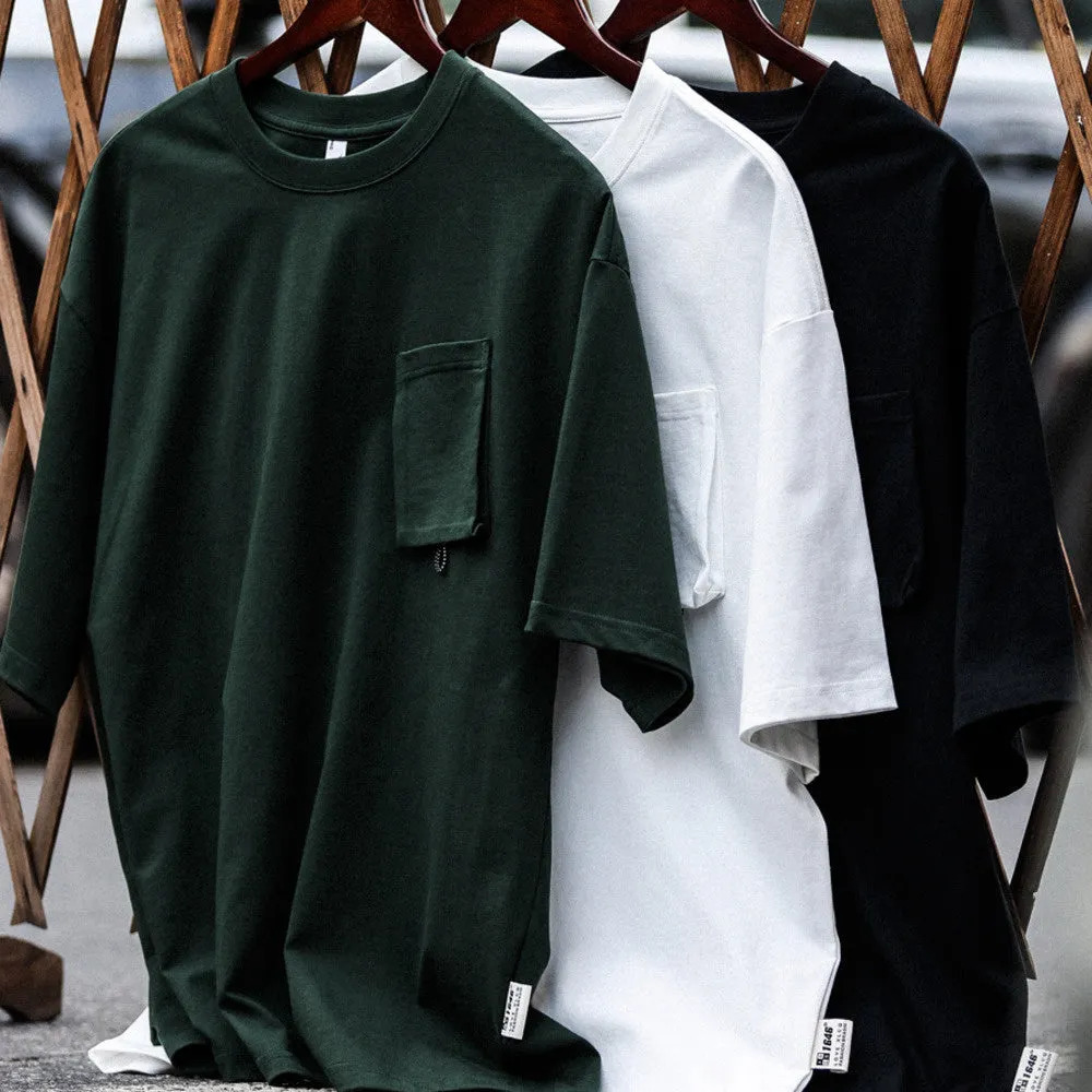 American casual pocket men's 260G round neck outdoor T-shirt