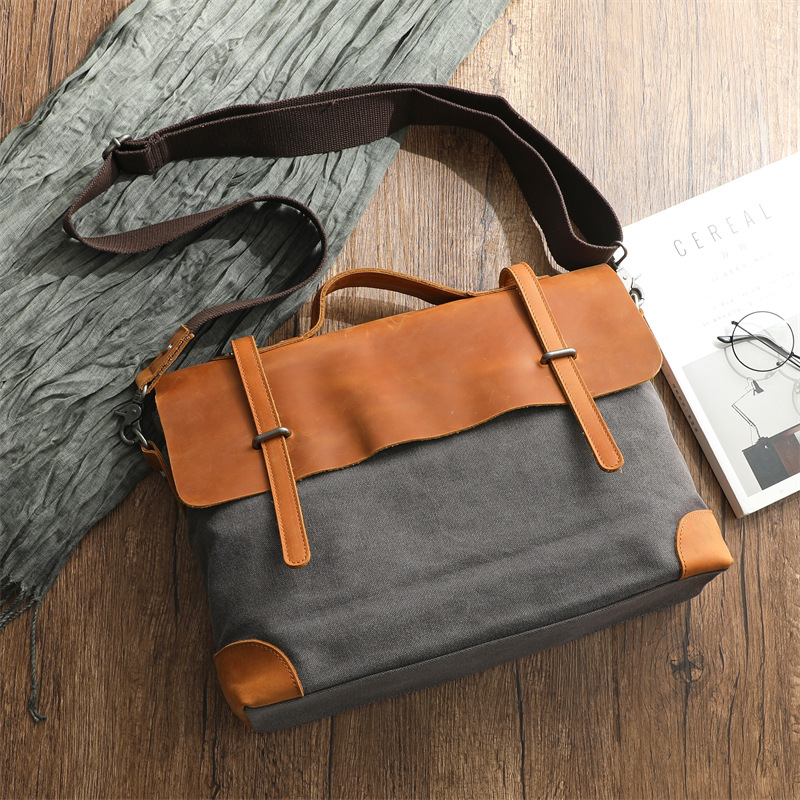 Men's retro casual large capacity hand-held canvas travel crossbody bag