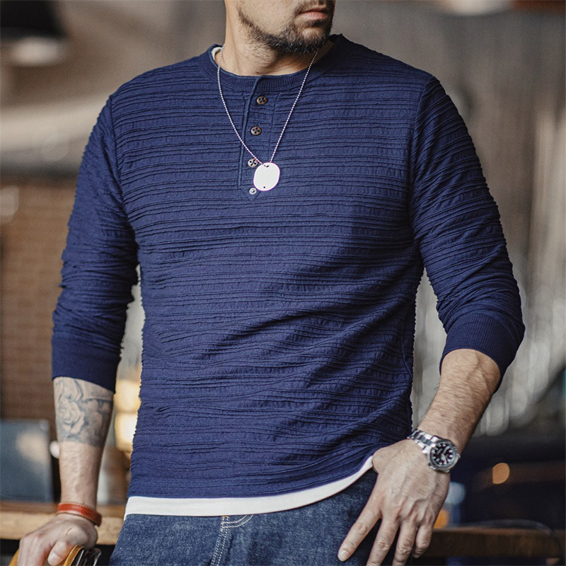 Maden vintage jacquard knit denim Henry shirt vintage tough guy slim fit long sleeved tee