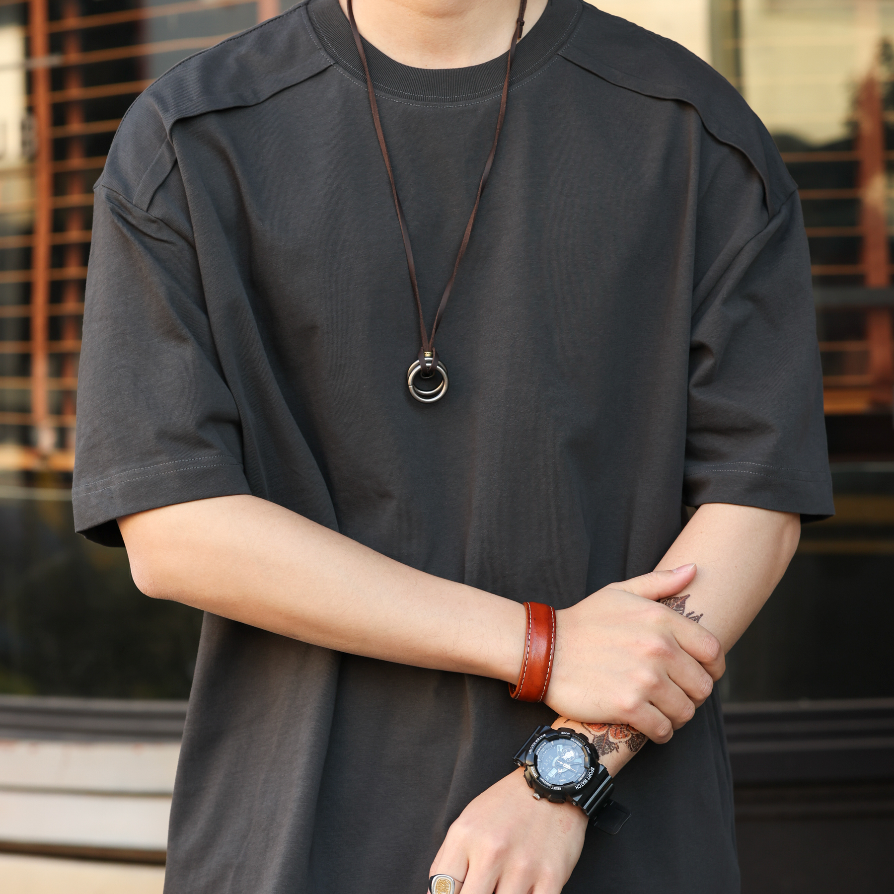 American style splicing cut MEN'S loose cotton casual short sleepshirts T-shirt