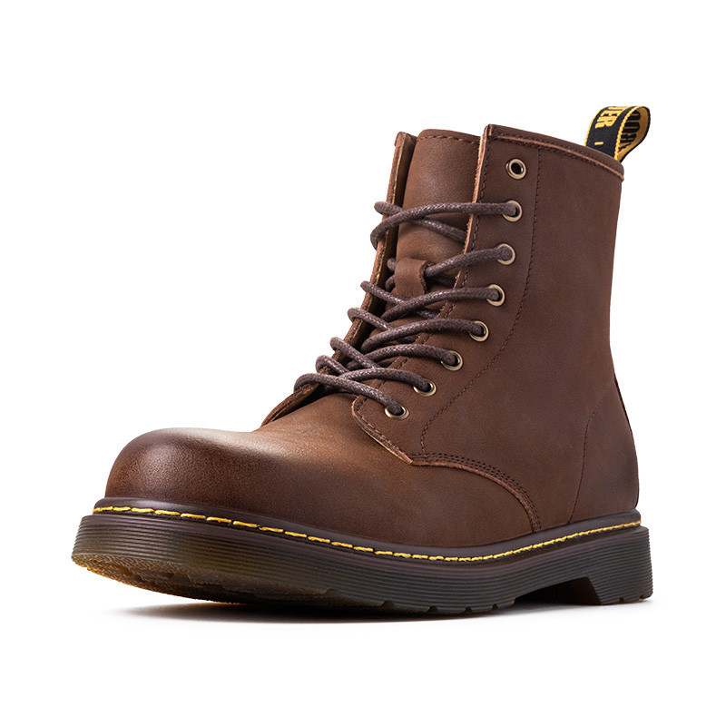 Maden Soft leather medium top British style high top leather shoes, work clothes, black leather boots