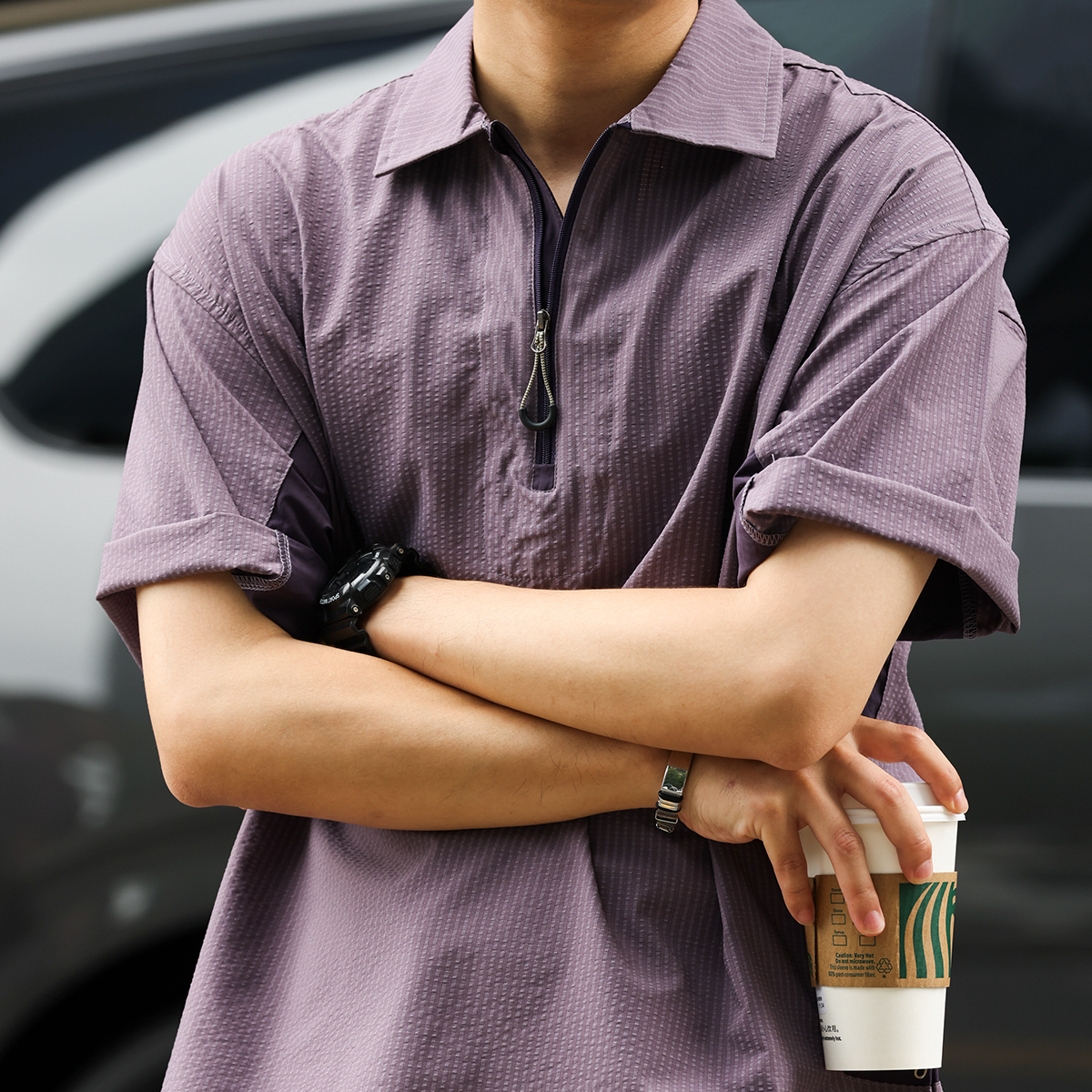 American casual sports quick drying half zipper men's 120g breathable plaid polo shirt