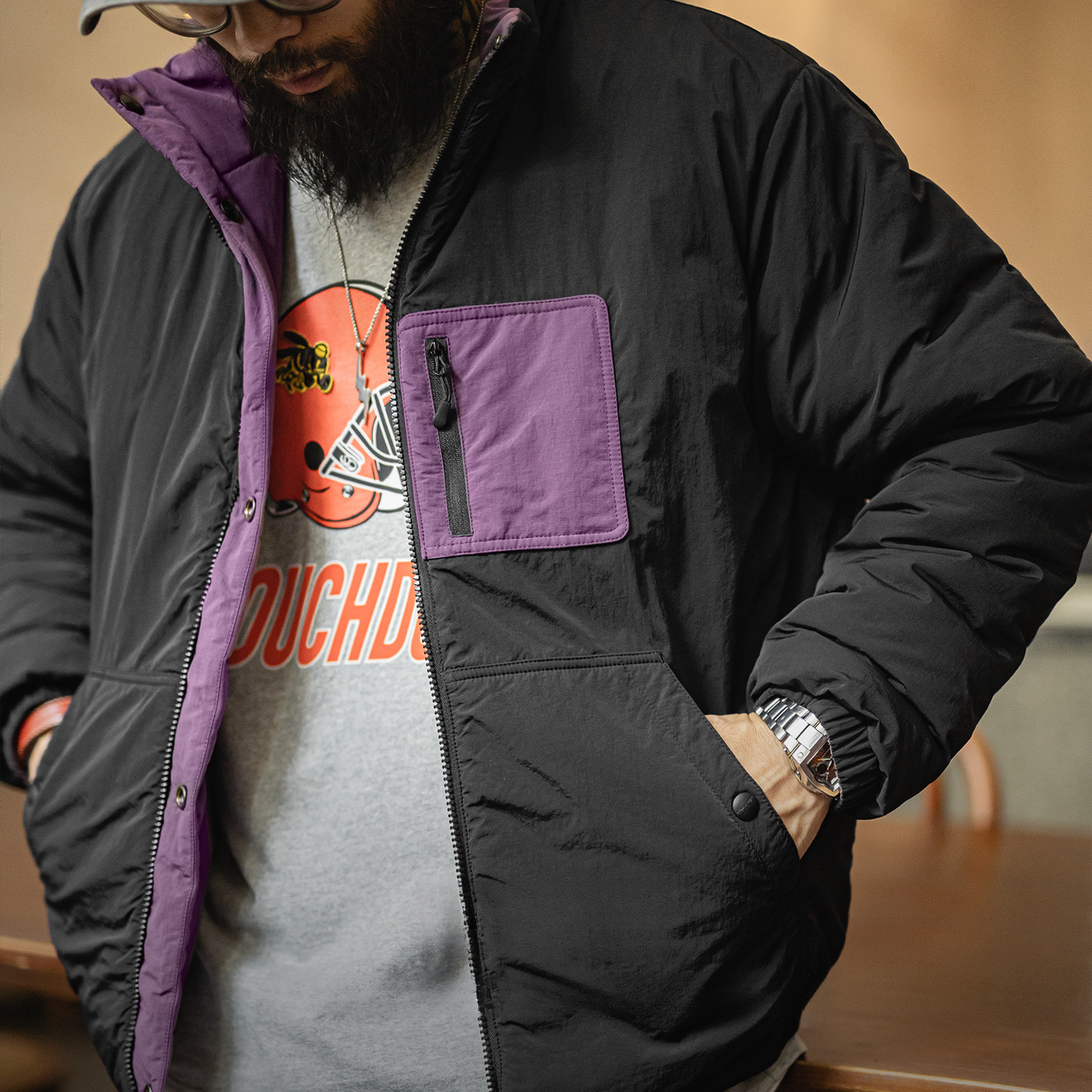 American Double-Sided Mountain Style Thick And Warm Short Stand Up Collar Jacket